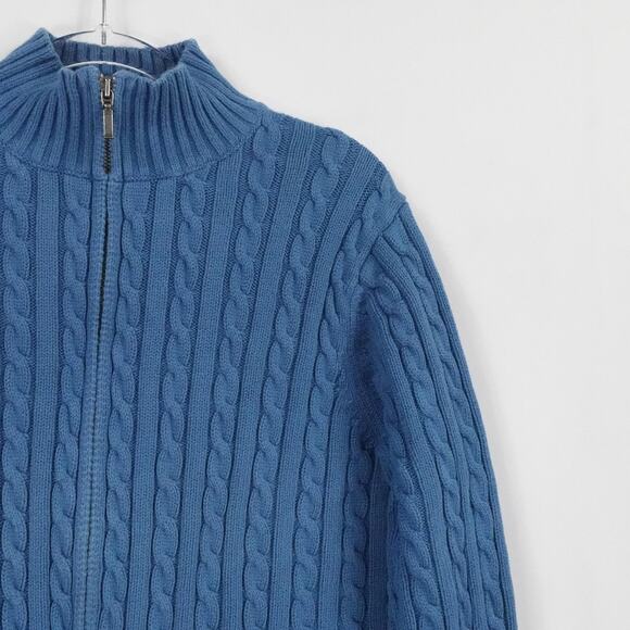 LL Bean Sweater Women Large Blue Cable Knit Full Zip Chunky Outdoors Casual Fall - Picture 5 of 15